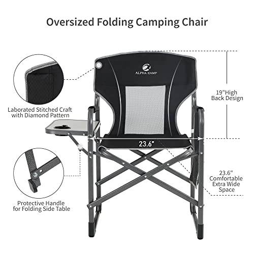 Green Party Medium Tall Directors Chair Oversized Camping Chairs For Adults Folding Chair With Side Table And Pocket, Heavy Duty Camping Chairs Supports 350Lbs For Outdoor Camping Lawn Hiking Fishing #TOP5