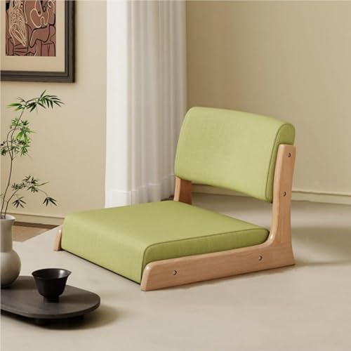Wooden Floor Meditation Chair Low Stool with Backrest Leisure Chair for Tea Room Study Room and Game Room Multi Scenario Use(Natural Green)