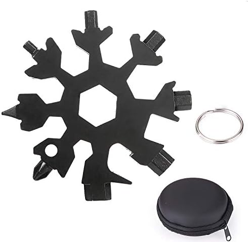 EKKONG 18-in-1 Stainless Steel Snowflake Multi-Tool, Snowboarding Multi-Tool as Keychain Screwdriver, Bottle Opener Tool, Outdoor Wrench, Outdoor EDC Tools, Men's Gift, Christmas Gift(Black)