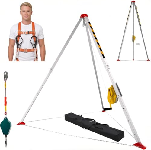 3000BLS Confined Space Tripod Kit, Rescue Tripod Lifting Hoist with 32.8FT Fall Protection and 4.40-7.1FT Working Height, OSHA Compliant Rescue Tripod Kit, for Confined Space Rescue, Sliver