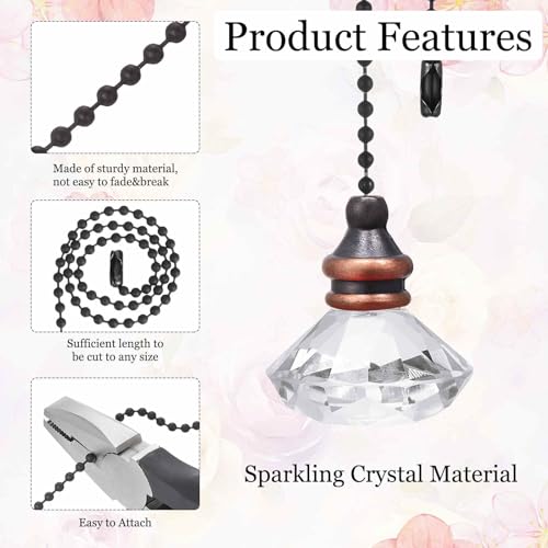 Image of MECCANIXITY 4Pack Ceiling Fan Pull Chain, 12 Inch Decorative Ornaments Diamond Pendant Pull Chain Extension for Ceiling Fans Light Lamp, Clear