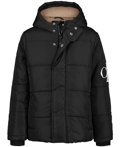 Calvin Klein Boys' Heavy Weight Hooded Bubble Jacket with Polar Fleece Lining