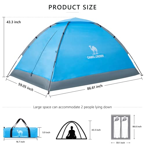 Camel Crown 2/3/4/5 Person Camping Dome Tent, Waterproof,Spacious, Lightweight Portable Backpacking Tent For Outdoor Camping/Hiking (2 Person, Blue) #TOP1
