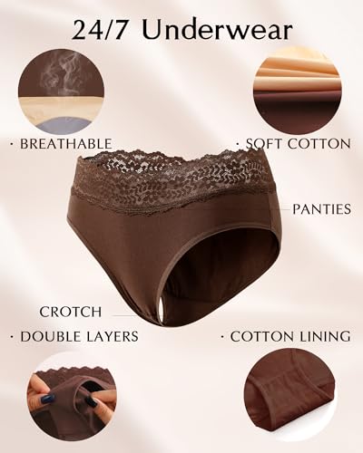 ROSYCORAL Cotton Underwear for Women Lace Trim Briefs Soft Low Rise Ladies Stretchy Hipster Bikini Panties 5 Pack4