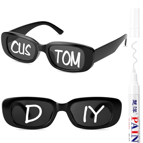 Image of Flutesan Personalized Rectangle Sunglasses with Marker Pens for Adult DIY Custom Birthday Wedding