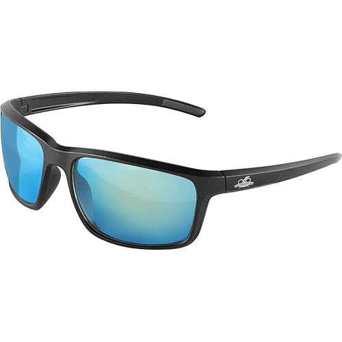 Bullhead Safety Eyewear Pompano Glasses - Anti-Fog, Lightweight, Impact/Scratch Resistant, Polarized Sunglasses for Cycling, Fishing, Driving, Ice Blue/Matte Black