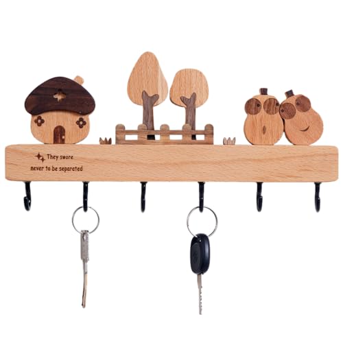 Bonito llavero con estante para pared y 6 ganchos de madera 2
