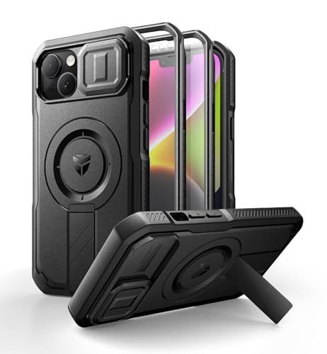 Dexnor-for-iPhone-13iPhone-14-Case-with-Slide-Camera-Cover-Adjustable-Kickstand-Built-in-Screen-Protector-Magnetic-Rugged-Shockproof-Bumper-Cases-Heavy-Duty-Magnetic-Protective-CoverBlack Dexnor for iPhone 13/iPhone 14 Case with Slide Camera Cover & Adjustable Kickstand & Built-in Screen Protector, Magnetic Rugged Shockproof Bumper Cases Heavy-Duty Magnetic Protective Cover,Black - Image 1