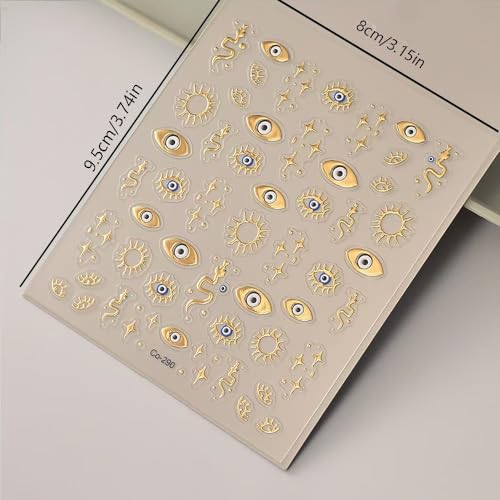 Image of 5D Embossed Gold Eyes Nail Stickers for Nails Art Sun Star Nail Art Decals Snake Nails Stickers Self-Adhesive Manicure Supplies Charm for Women Girls Kid Nails Decorations Accessories