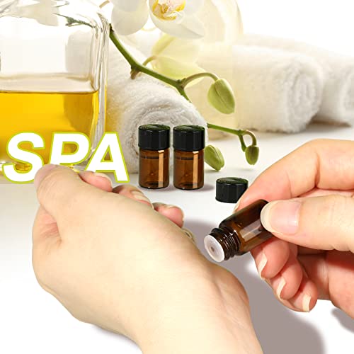 FANDAMEI 2 ml Braune Leere Glasflaschen, Fläschchen für Ätherische Öle, Mini Glasflasche mit Tropfer, Orifice Reducers, Perfekt für Ätherisches Öl, Spa, Massage, Aromatherapie, 25 PCS