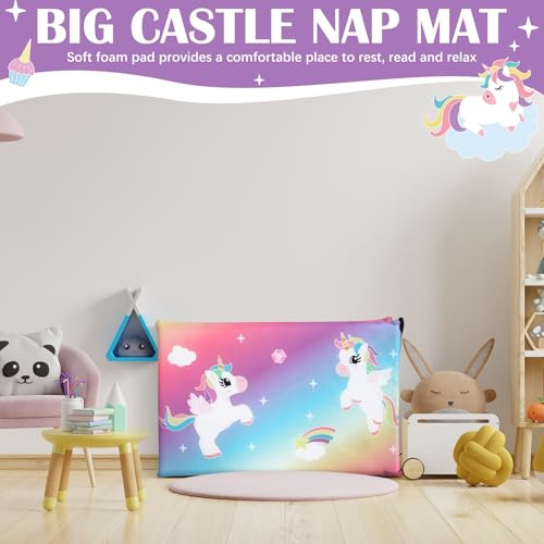 Image of Shellwei Vinyl Nap Mat Kid Preschool Daycare Sleep Mat,Rainbow Unicorn