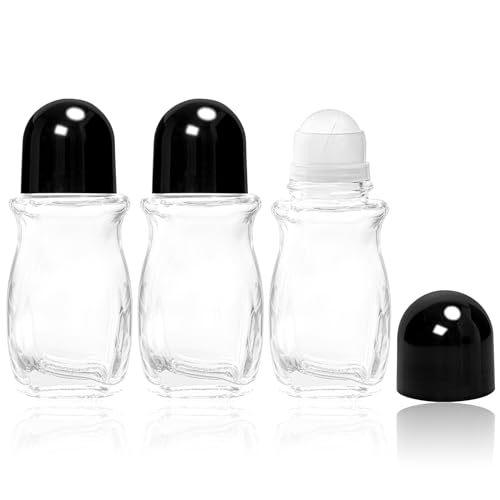 3 Pièces Roll on Vide, 50ml Rechargeables En Verre Déodorant Roll-on Bouteilles Vide, Flacon Vide Huile Essentielle Avec Rouleau à Billes et Capuchon, Pour Les Huiles Essentielles Aromathérapie, Noir