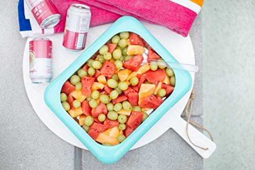 Fancy Panz 2-in-1 Dress Up & Protect Your Foil Pan, Made in USA, Fits 2 size of foil pans. Foil Pan & Serving Spoon Included. Hot or Cold Food. Stackable for easy travel. BPA free (Aqua)
