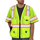 Dib Safety Reflective Mesh Vest ANSI Class 3, High Visibility with Pockets and Zipper, Made with 3M Reflective Tape, Yellow XL