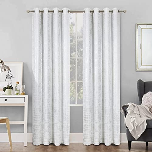always4u 100% Rideaux Occultant en Velours Argenté, Isolation Thermiques,Tissu Doux et Infroissable, Double Rideau à œillets, pour Chambre Salon Cuisine, Blanc 140x245cm Lot de 2