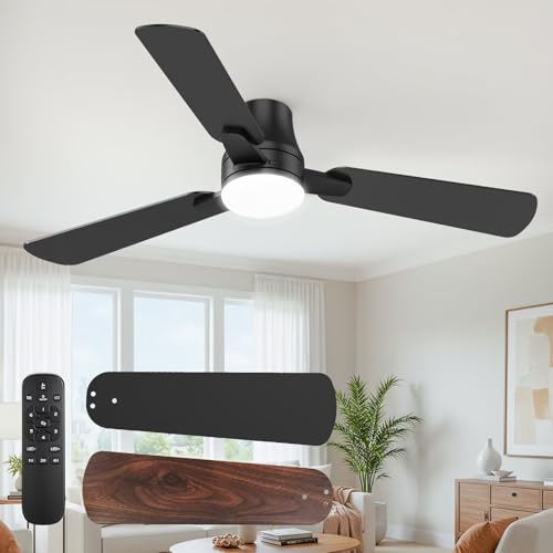 OSTIVE Ceiling Fans with Lights and Remote: 42 Inch Modern Black Ceiling Fan, Low Profile Flush...