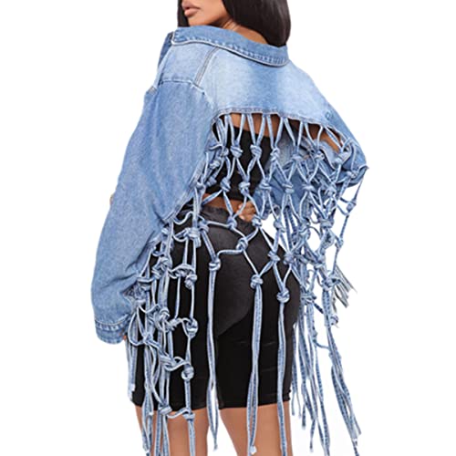 Veste en jean bleu XL femme pour superposition hivernale avec empiècement carreaux