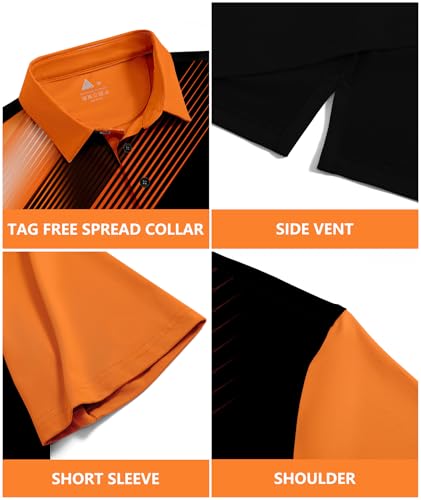 Mens Polo Shirts Short Sleeve Printed Quick‑Dry Golf Tops Black and Orange - image 5