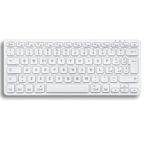 Perixx PERIBOARD-832M Kabellose Mini-Tastatur mit Hintergrundbeleuchtung, Bluetooth 5.1, Scherentasten, USB-C-Aufladung, kompatibel mit MacOS 11.2.1+, italienisches QWERTY-Layout, Weiß