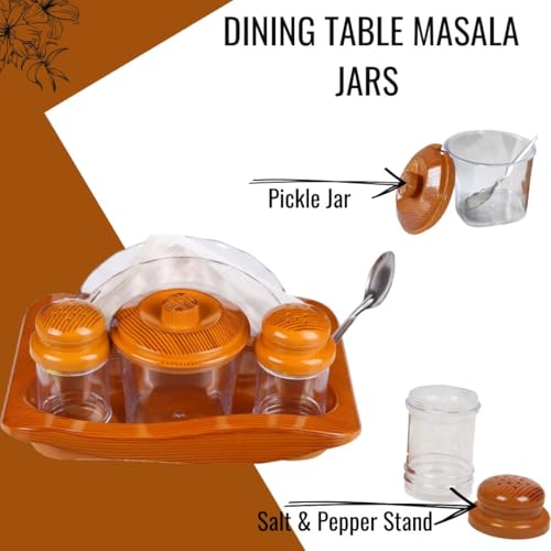 Image of Nabhya Complete Dining Table Set of Pickle Jars, Salt and Pepper Dispenser, Toothpick Holder and Spoon Holder(Wooden Look Design, Plastic) (Origano)