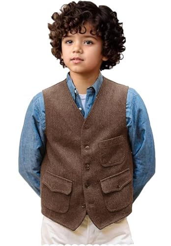 Retro Boys Vest Tweed Herringbone Kids Suit Vest Wedding Ring Bearer Outfit Boy Sleeveless Waistcoat2