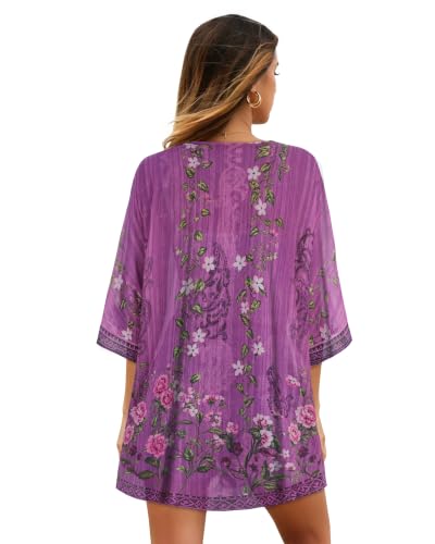 Image of CHICGAL Womens Floral Kimono Cardigan Beach Cover Up Casual Summer Tops