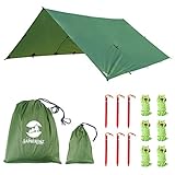 Toldo Impermeable Lona para Tienda de Campaña Ligero Anti-Viento Anti-UV Toldo de Refugio Camping con 6 Estacas + 6 Cuerdas 305cm*367cm Verde