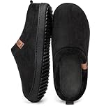 MERRIMAC Men's Slip-on Slippers Comfy Memory Foam Non-slip Indoor House Shoes Dark Black,9/10 UK