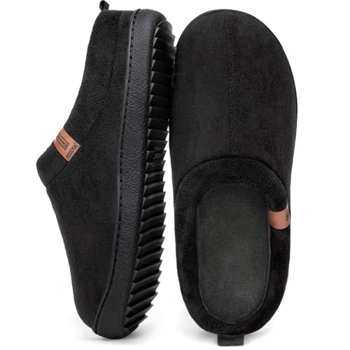 MERRIMAC Herren Slip-on Hausschuhe Bequem Memory-Schaum Rutschfest Innen Pantoffeln Dunkelschwarz, 43-44 EU