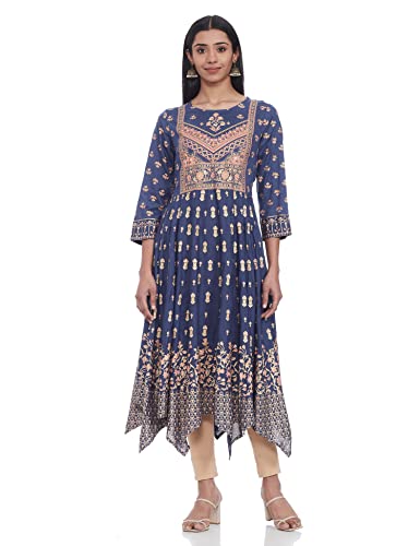 Image of Max Women Rayon Regular Fit Printed Round Neck Asymmetric Regular Kurta