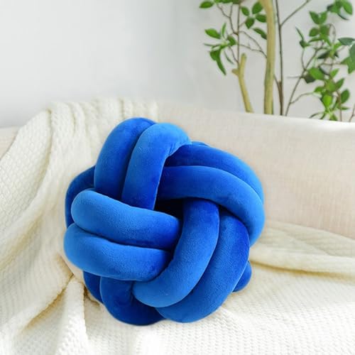 huraty Plush Knot Pillow Ball Handmade Knotted Throw Pillow Decorative Couch Pillow for Sofa Bed Living Room (Royal Blue, 8.7