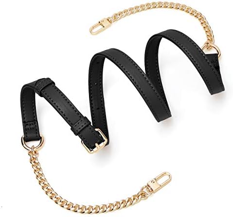 Women's Leather Adjustable Chain Strap Belt for Shoulder Bag Crossbody Bag Handbag Satchel Tote Bags Replacement 42.12-49.01 Inch (Black)