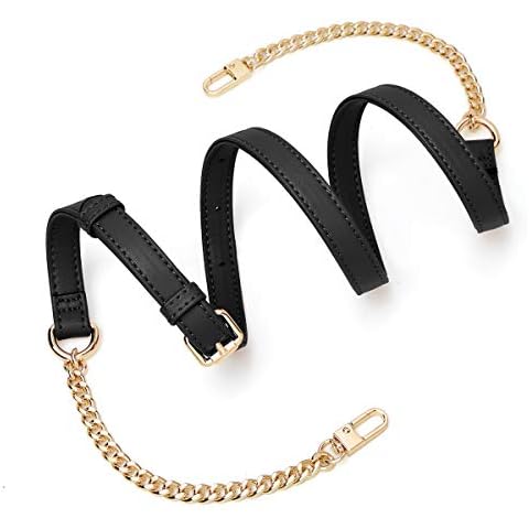 Women's Leather Adjustable Chain Straps for Crossbody Bags Purse Shoulder Belt Chain Replacement Straps for Satchel Handbags, Black, One Size Cover
