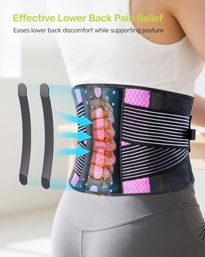 Image of Rakiie Slim Back Brace for Lower Back Pain Relief, Lightweight & Breathable Back Support Brace for Men Women, Ergonomic Light Lumbar Support for Everyday Wear, Pink L | Breathable Lightweight Design, Ergonomic Support, Relieves Lower Back Pain, Everyday Wear, Fits Men /Women, Pink, L