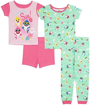 Nickelodeon Girls' Paw Patrol | Baby Shark | Blue's Clues & You 4-Piece Snug-Fit Cotton Pajamas Set, Fun in The Sun, 2T