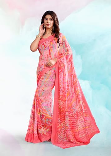 Image of Jaanvi fashion Women's Georgette Saree with Unstitched Blouse Piece