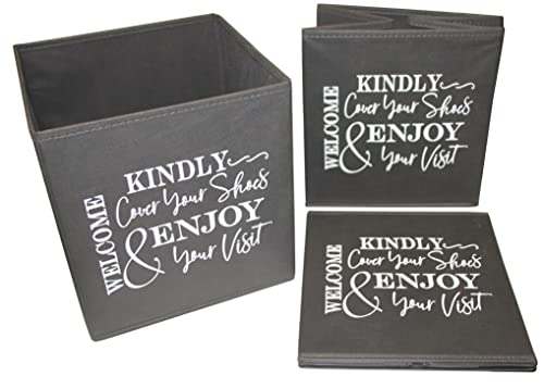 Shoe Cover Box - Welcome Guests to Please Cover Shoes. Indoor Foldable Storage Bin to Fill w/your Favorite Booties. For Homeowner, Real Estate Agent, Realtor Open House Supplies | 1 Grey & White - Image 7