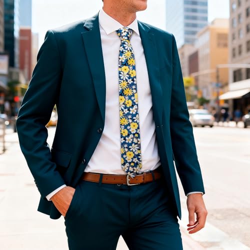 Image of Barry.Wang 100% Cotton Floral Ties for Men 63 inch Extra Long Necktie Clip
