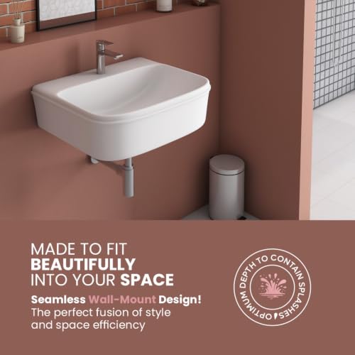 Image of Wall Hung Mount Sink Glossy Wash Basin for Bathroom - White