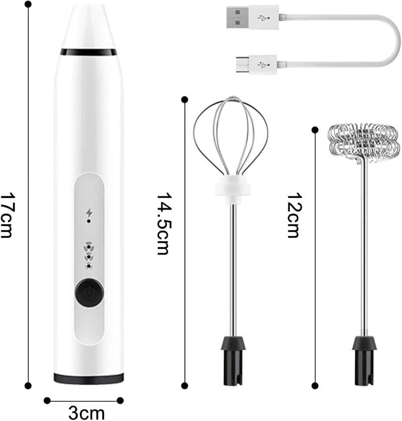 Upgraded models - handheld cordless electric milk frother, coffee milk frother, stirring frother, 3-speed speed mixing portable charging, for home kitchen cooking restaurant baking (White)