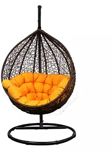 Image of Single Seater Swing Chair With Stand for Home & Cushion & Hook Outdoor Indoor | Balcony |Garden |Living Room |Garden | Patio | Home Improvement|(Swing Brown With Cushion Yellow)