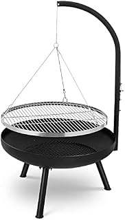Outdoor Fire Pits with Hanging Grill and Tripod ,Charcoal Barbecue with Adjustable in Height 4 Levels, Swivel Outdoor Brazier with Fire Bowl,70cm Outdoor Brazier, 64.5cm Grill