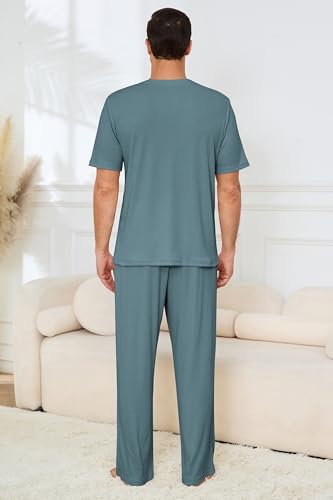Image of JiniGolla Mens Pajamas Set Soft Short Sleeve Top and Pant Loungewear Sets 2 Piece Pjs with Pockets