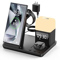 Wireless Charger for Samsung/Android Charging Station, 6 in 1 Fast Watch Charger with Alarm Clock