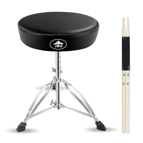 Conboxus Drum Throne Seat Adjustable-Height with Padded Seat Double-Braced Legs Non-Slip Design Drum Stool for Drummers Comfortable Cushion for Practice Performance