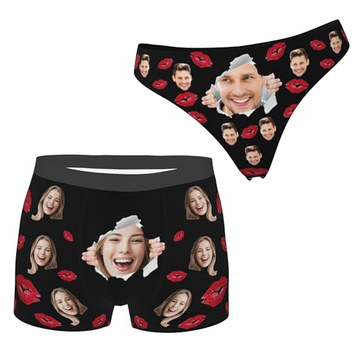 Custom Face Underwear Set for Couples Valentine's Day Boxer Shorts for Men Personalized PantiesThongs for Women ﻿
