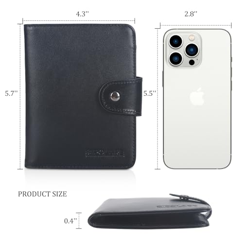 Image of Polare Full Grain Leather Slim and Soft RFID Blocking wallet For Men Snap Bifold Travel Wallet Passport Holders 2 Passports, Black with AirTag Slot, Slim