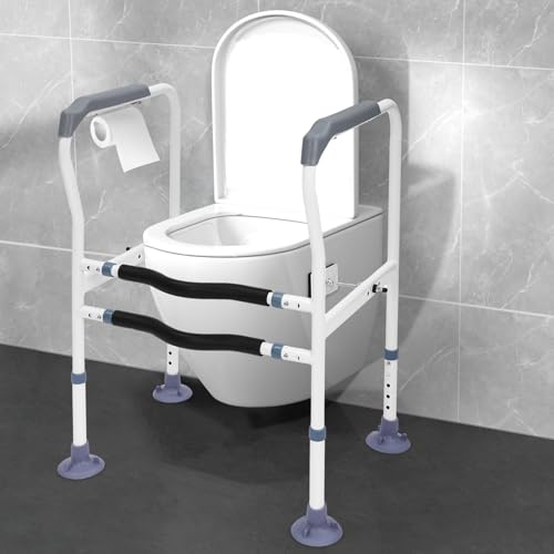 RABEEXP Toilet Safety Rails for Bathroom Safety Frame for Elderly, Pregnant, Disabled, Toilet Safety Frame & Rail, 2-Gear Adjustable Length 23.23-25.2 Inch, Adjustable Height 12.2-16.14 Inch, 440 LBS