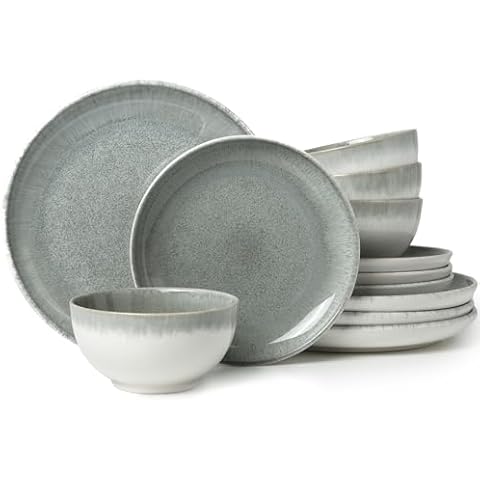 Pokini Gradient Green Stoneware Dinnerware Set, 12pcs Cover