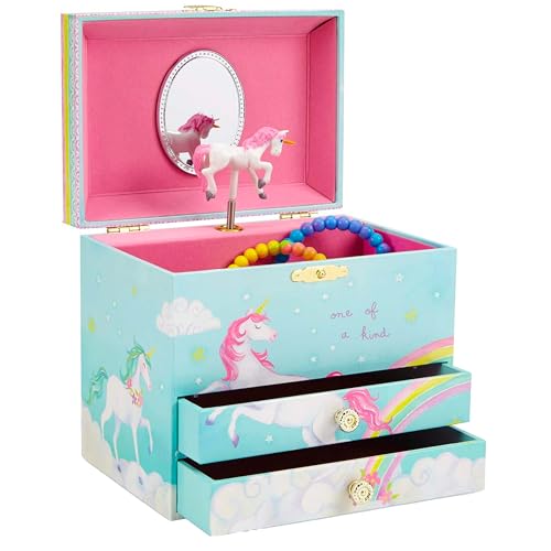 Jewelkeeper Einhorn Schmuckkästchen für Mädchen - Rosa Spieluhr Schmuckschatulle mit Spiegel und 2 Ausziehschubladen - The Beautiful Dreamer Melodie - zur Aufbewahrung von Kinderschmuck